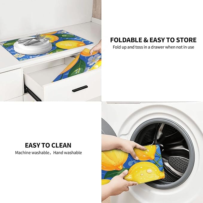 lemon Dish Drying Mat Highly Absorbent Double-Sided Microfiber - Image 8