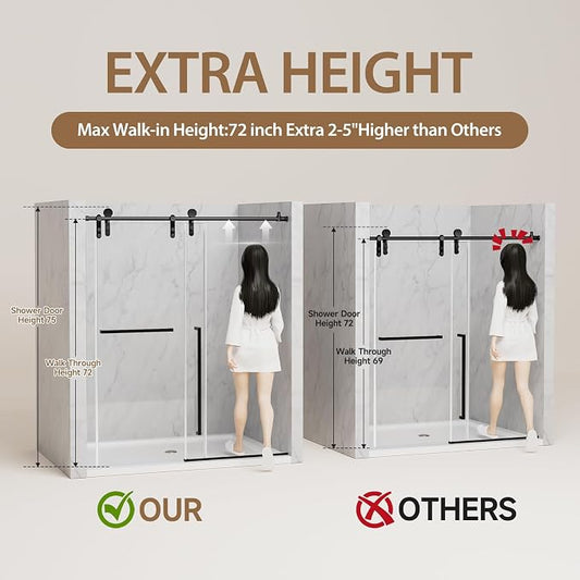 Frameless Shower Door, 56-60" W x 75" H Sliding Shower Glass Door, 5/16" - Image 2