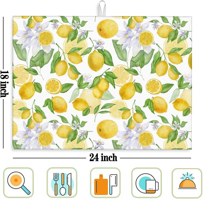 Lemon Dish Drying Mat for Kitchen Counter Microfiber Absorbent Dish Draining - Image 7