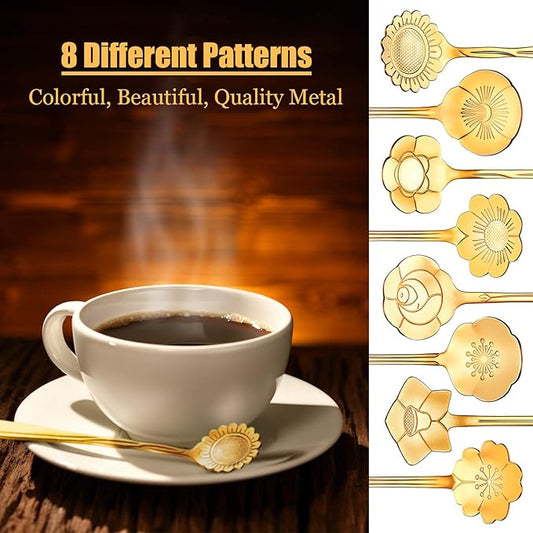 Chengu 8 Pieces Flower Coffee Tea Spoons Stainless Steel Sugar Spoons Tea Party - Image 2