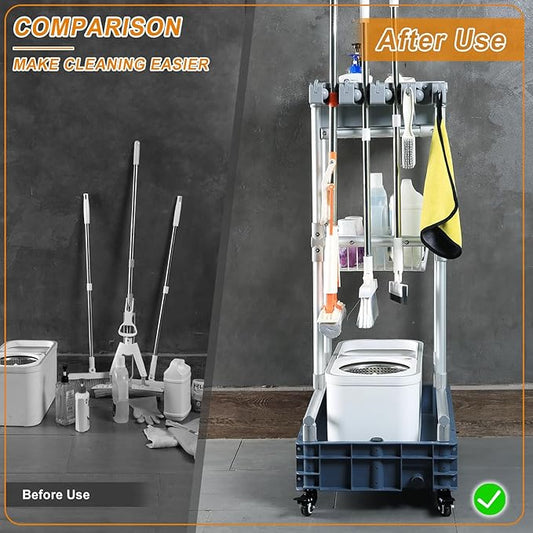 Rolling Cleaning Cart with Mop & Broom Organizer , Convenient Storage Cart - Image 2