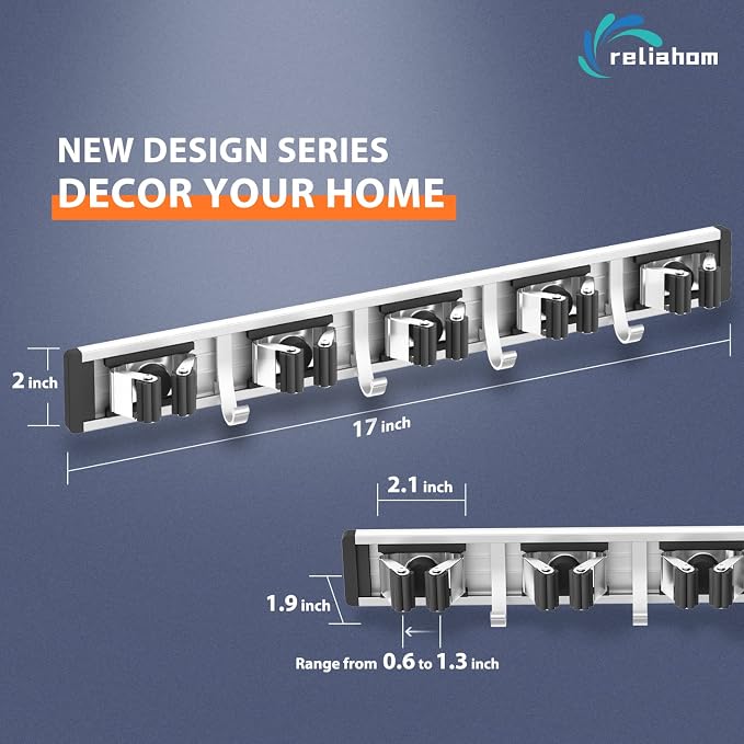 reliahom Broom Holder Wall Mount, 2 Pack 5 Racks - Image 6