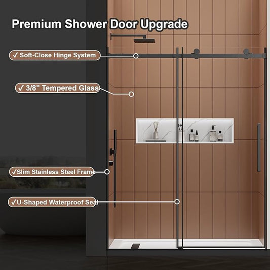Luxury Soft-Closed Frameless Sliding Shower Door, 58–60” W x 76” H, 3/8" - Image 2