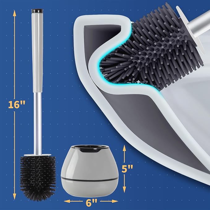 BOOMJOY Toilet Brush and Holder Set 2 Pack, Silicone Toilet Bowl Cleaner Brush - Image 6