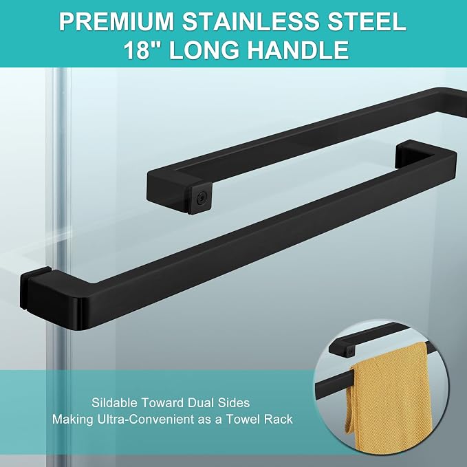 Milano Shower Door, 18 inch Pull Handle, Stainless Steel Hardware, Matte Black - Image 7