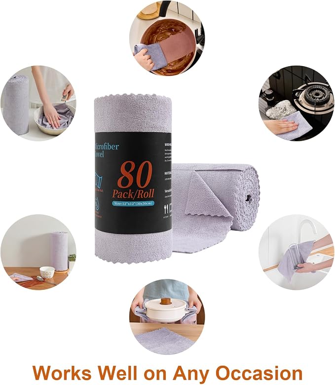 80 Pack Microfiber Cleaning Cloth Roll, Lint Free Rags & Tear Away Reusable - Image 7