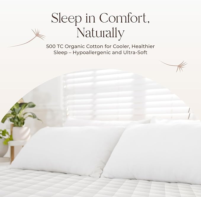 100% Cotton Organic Mattress Pad - Luxury Quilted Mattress Topper Protector Plush & Breathable Machine Washable Design - Fairtrade & GOTS Certified Premium 400GSM Thick with Deep Pocket (Queen)