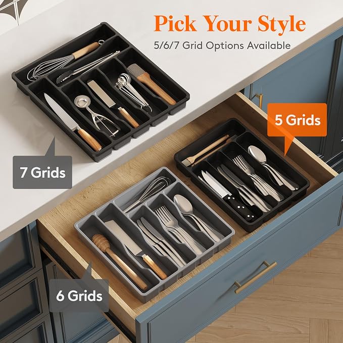 Lifewit Silverware Drawer Organizer Tray, Plastic Cutlery Storage - Image 6