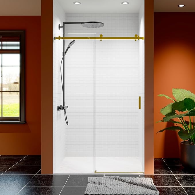 46-48 Inch Frameless Sliding Shower Door, 5/16" Clear Tempered Glass, Smooth - Image 9