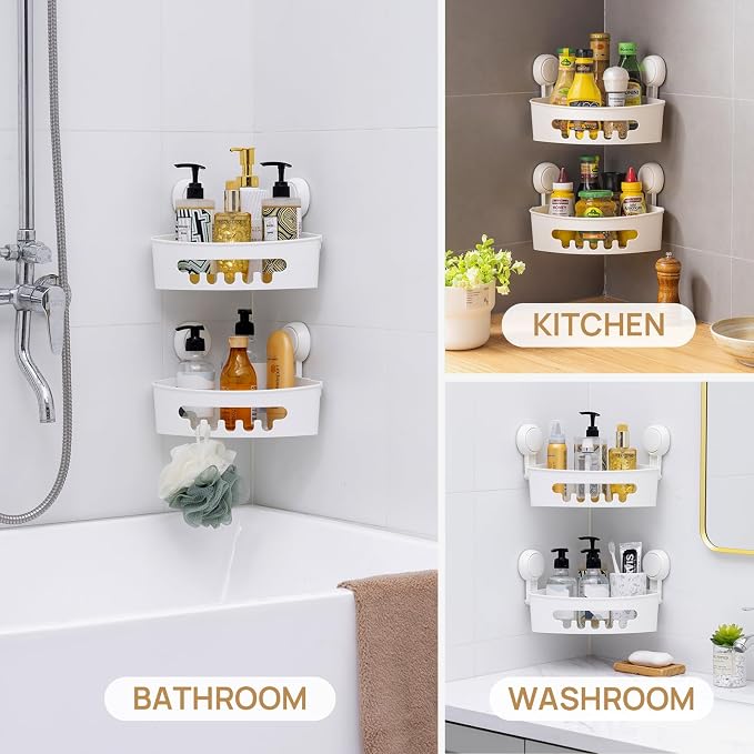 LEVERLOC Corner Shower Caddy Suction Cup, shower shelves suction cup, 2 Pack - Image 9