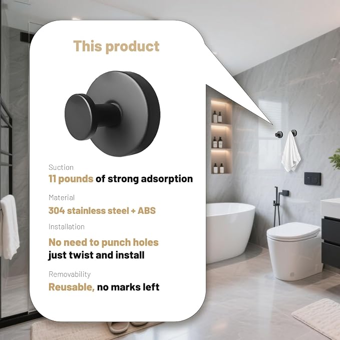 4 Pcs Suction Cup Hooks for Shower,Removable Hooks,Towel Hook,Suction Hook for - Image 8