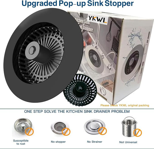 Kitchen Sink Drain Strainer 3 in 1, 304 Stainless Steel Pop Up Sink Stopper - Image 2