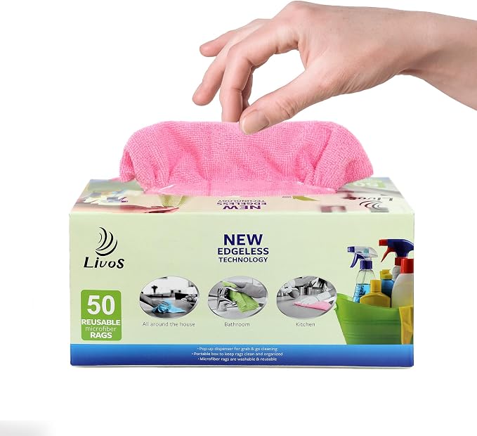 LIVOS 50 Pack Microfiber Cleaning Cloth in Box, Reusable Cleaning Rags - Image 7