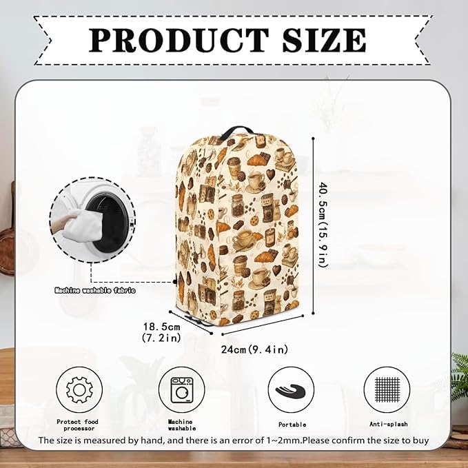 Croissants Coffee Blender Dust Cover Kitchen Appliance Oil-Proof Food Processor Protective Cover with Top Handle Keep Your Kitchen Clean Colorful Decor