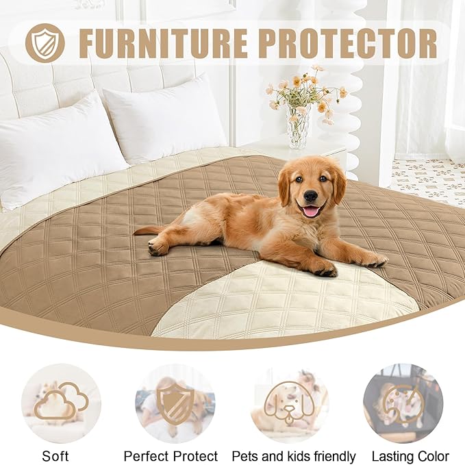 Smiry Waterproof Dog Bed Cover Blanket 40x80, Soft Reversible Pet Blanket, Washable Leakproof Cats Dogs Couch Cover for Sofa, Couch, Furniture, Lattice, Camel/Beige