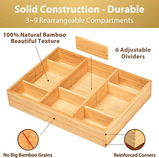 Umilife Desk Drawer Organizer, Bamboo Wood Organizer Tray - Image 2