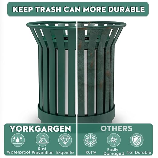 16Gallon/62L Commercial Outdoor & Indoor Metal Trash Can, Outdoor Slatted Trash - Image 2