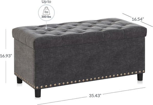 BELLEZE 35" Tufted Ottoman, Storage Bench - Image 2