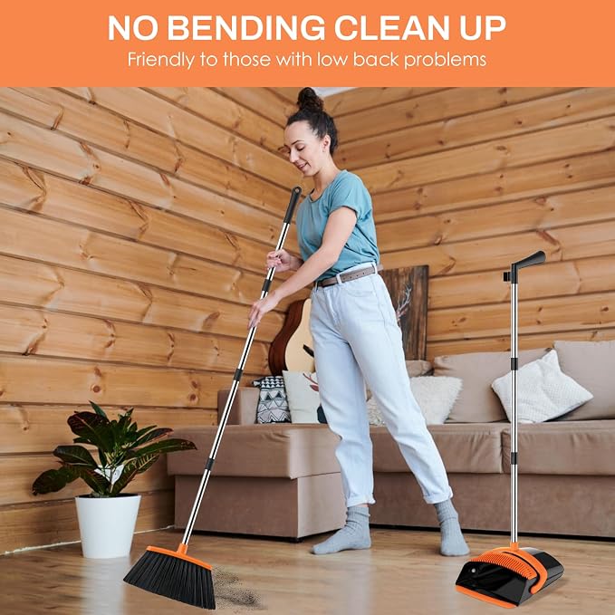 Broom and Dustpan Set for Home, 51-in Long Adjustable Handle Angle Broom and - Image 7
