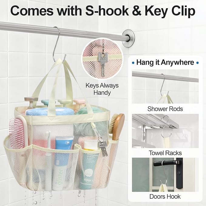 F-color Mesh Shower Caddy Portable, Upgrade Deeper 7 Pockets Shower Bag Basket - Image 8