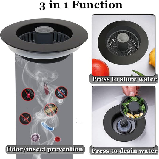 3 in 1 Kitchen Sink Stopper, Pop Up Kitchen Sink Drain Strainer, - Image 2