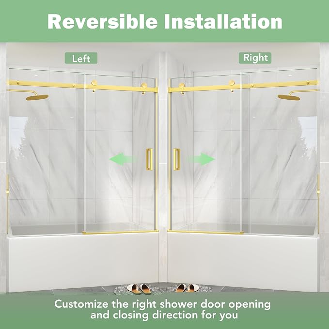 KPUY Frameless Sliding Bathtub Door, 55-60" W x 60" H Tub Shower Door, 1/4" - Image 9