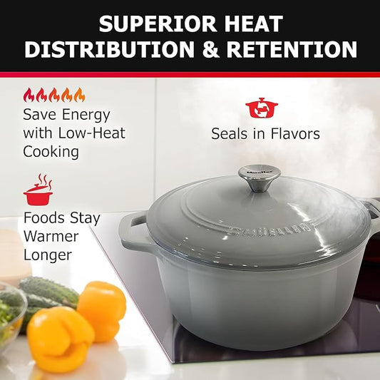 MUELLER HOME 7.5 QT Enameled Cast Iron Dutch Oven, Heavy-Duty, Oven-Safe up to - Image 2