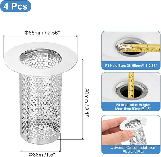 uxcell 4 Pack Shower Drain Strainer, 3.2" x 2.6" 304 Stainless Steel Floor - Image 2
