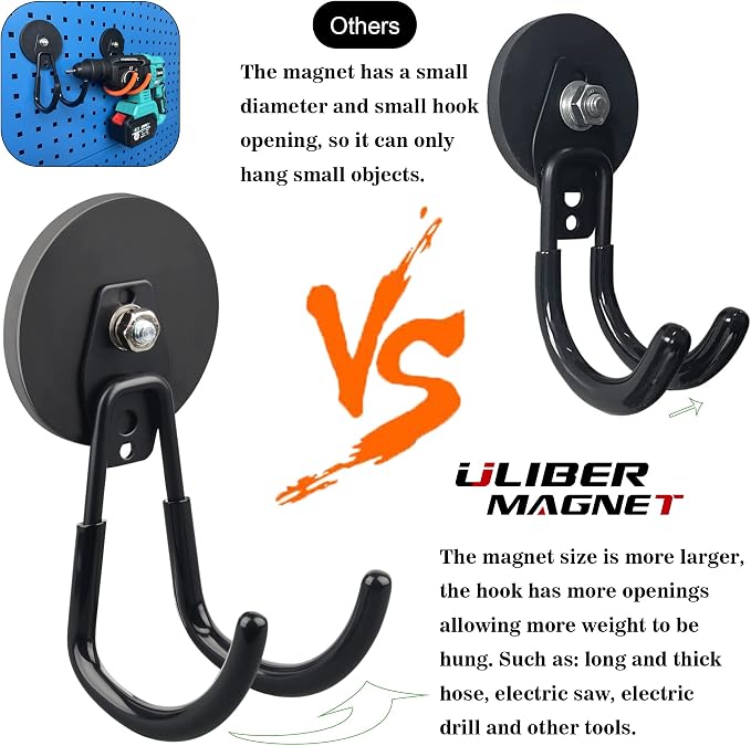 ULIBERMAGNET Strong Magnetic Hooks, 2 Pack Heavy Duty Large Magnetic Hooks - Image 6