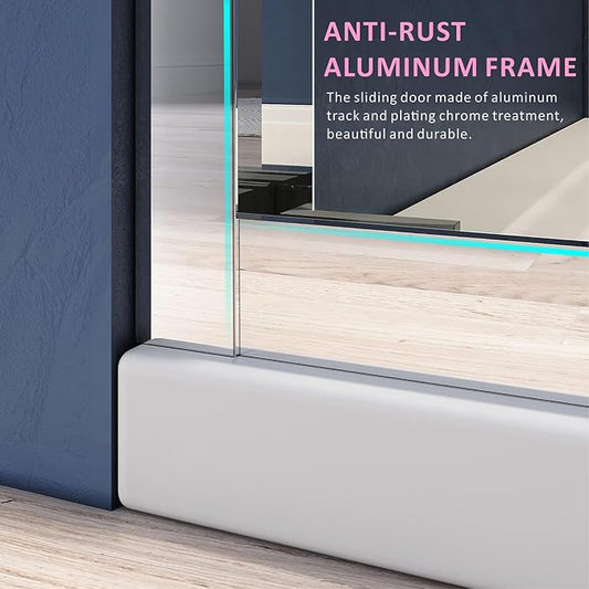 Chrome Shower Glass Door 50-54'' x 72'', Splash-Proof Adjustable Stainless - Image 2
