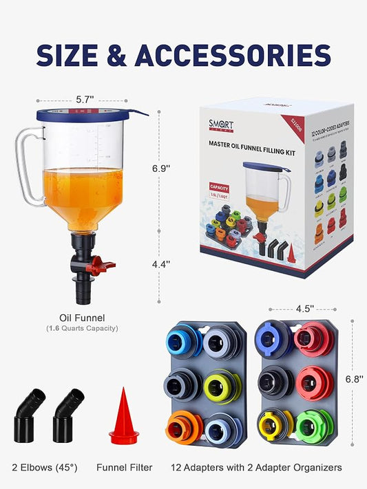 SMART JERRY - Spill-Proof Engine Oil Funnel Kit|Oil Change Funnel w/ 12 - Image 2