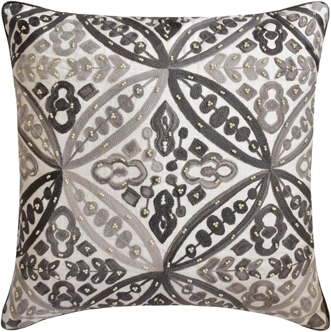 The HomeCentric King/Queen/Twin Gray Designer King 90"x18" Bed Runner Without Pillow Cover, Moroccan, Pearl, Geometric & Embroidered Bed Scarf on Embroidered Fabric - Meryem