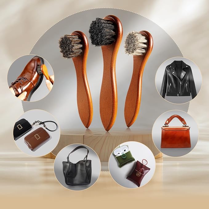 4-Piece Horse Hair Shoe Brush Shine Kit, Shoe Polish Brush, Leather Shoes Boot - Image 6