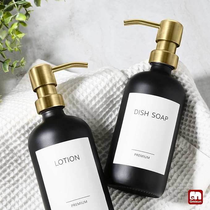 GMISUN Gold Soap Dispenser, 2 Pack Matte Black Glass Bathroom Hand Soap - Image 8