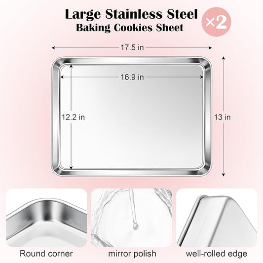 E-far Cookie Sheets for Baking, 18”x13” Stainless Steel Baking Sheet Pans for - Image 2