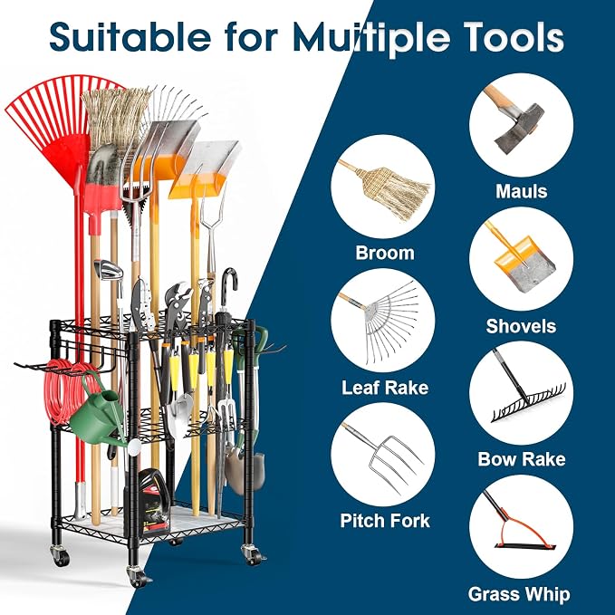 T1 Garden Tool Organizer(With Lockable Wheels)Heavy Duty Garage Tool Storage - Image 6