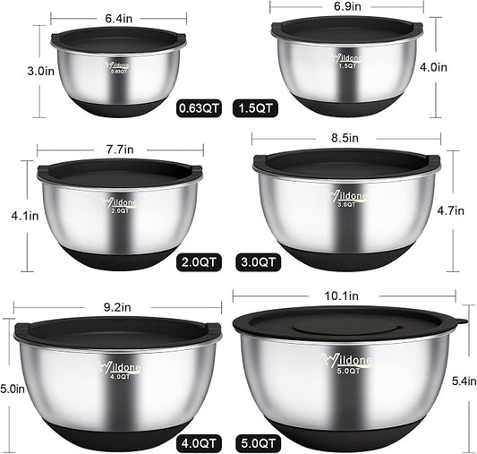Wildone Mixing Bowls with Airtight Lids, with 3 Grater Attachments, Scale Marks - Image 2