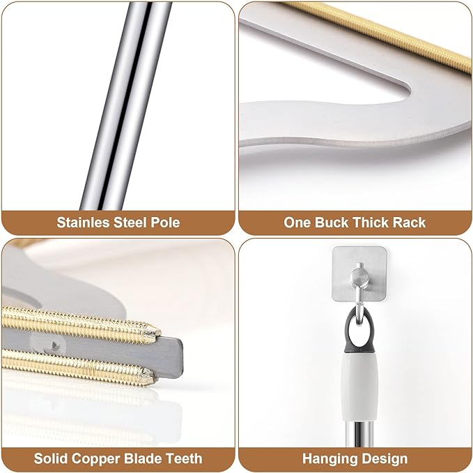47“ Adjustable Long Handle Carpet Rake Pet Hair Remover, Reusable Large Metal - Image 6