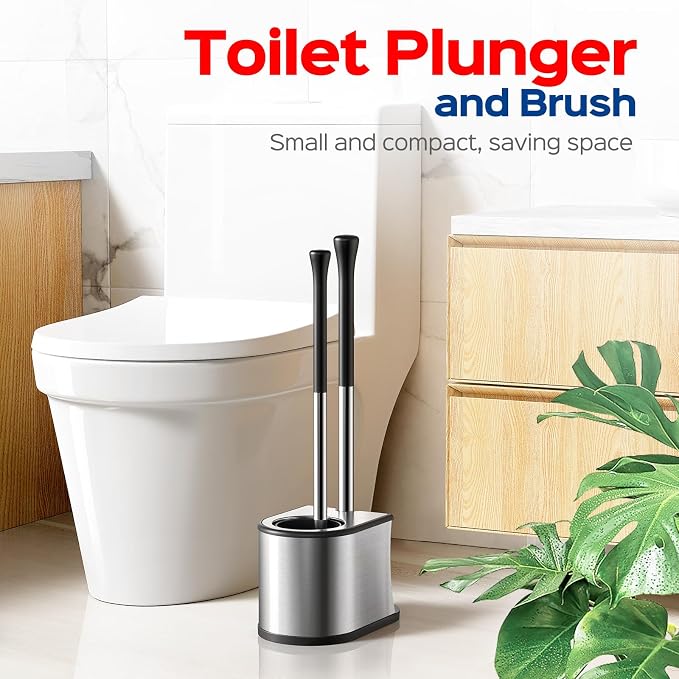 HAMITOR Toilet Plunger and Brush Set: 2 in 1 Stainless Steel Bowl Brush - Image 7
