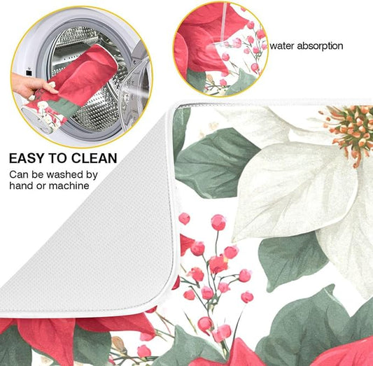Red Poinsettias and Leaves Dish Drying Mat - Image 2