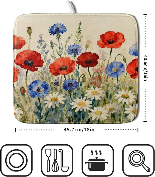 4th of July Dish Drying Mat for Kitchen Counter 16x18 Red Blue White Patriotic - Image 2