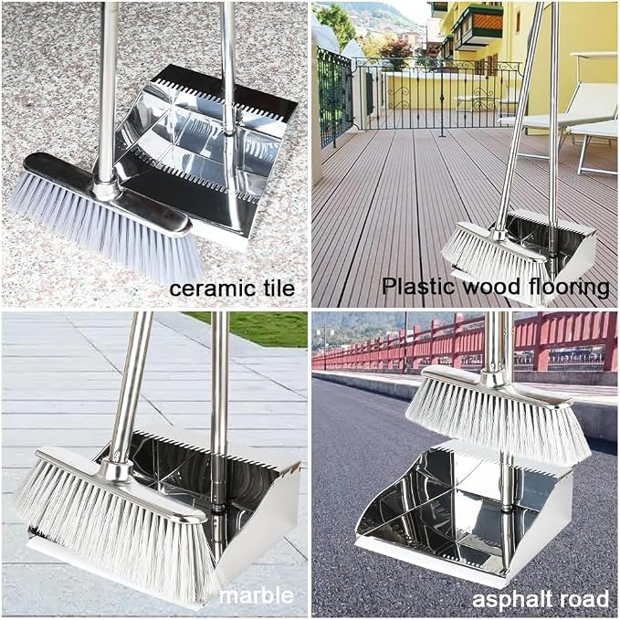 Metal Dustpan with Broom Set, Long Handle Stainless Steel Dustpan, Heavy Duty - Image 9
