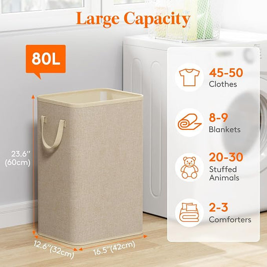 Lifewit 80L Large Tall Laundry Hamper, Collapsible Laundry Basket - Image 2