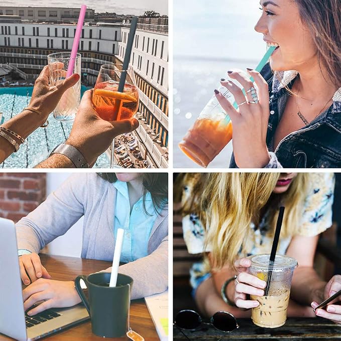 Silicone Straws Set of 10 Straight Smoothies Straws Large Silicon Reusable - Image 6