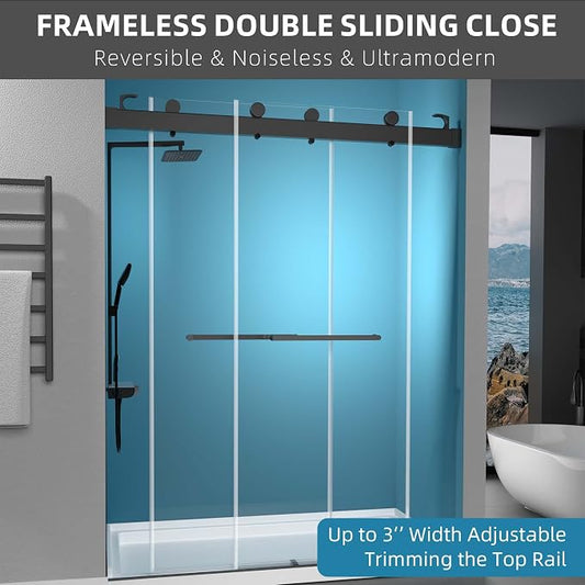 GETPRO Shower Door Frameless 57-60" W x 79" H Double Sliding Bathroom Shower - Image 2