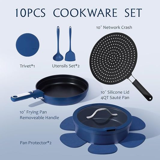 CAROTE 10-Piece Pots and Pans Set, Nonstick Cookware Set Detachable Handle - Image 2