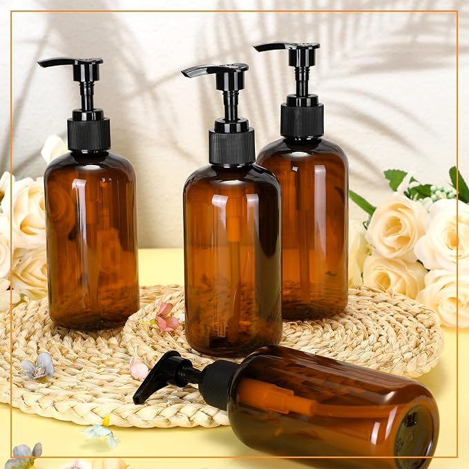 Tessco for you 12 Pack Amber Soap Dispenser Empty Plastic Pump Bottles - Image 7