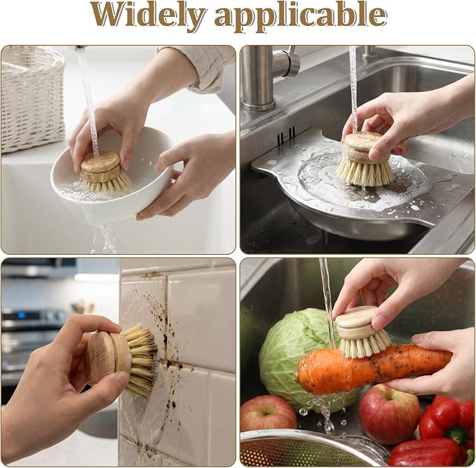 6 Pcs Bamboo Dish Brush Replacement Heads, 1.9 x 1.6 Inch Natural Sisal Bristle - Image 7