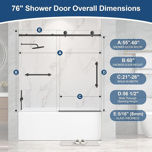 Frameless Tub Sliding Door, 5/16" Bathtub Shower Door - Image 2