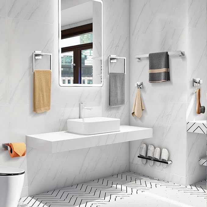 TQKAG 6-Piece Bathroom Towel Bar Sets Brushed Nickel 23.6 inch Towel Bar - Image 8